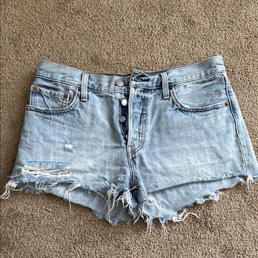 Levi’s Light Wash Distressed Denim Shorts